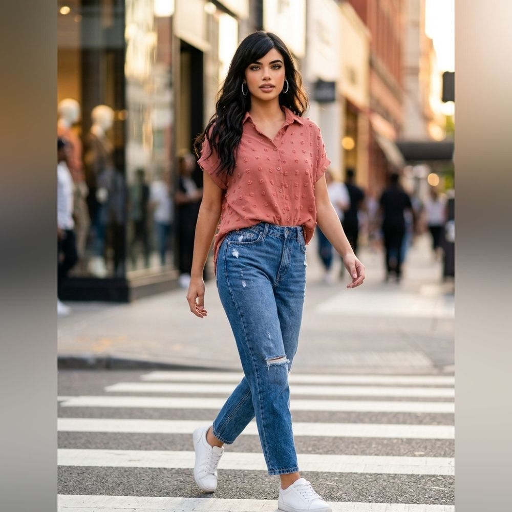 Stylish Coral Button Down Shirt for Women